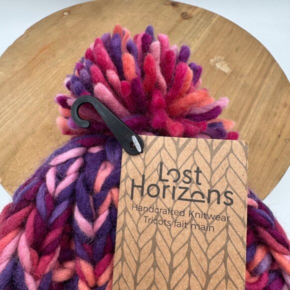 Lost Horizons Multicolored 100% Wool Hat Beanie One Size Handknit purple pink ch - Picture 2 of 13